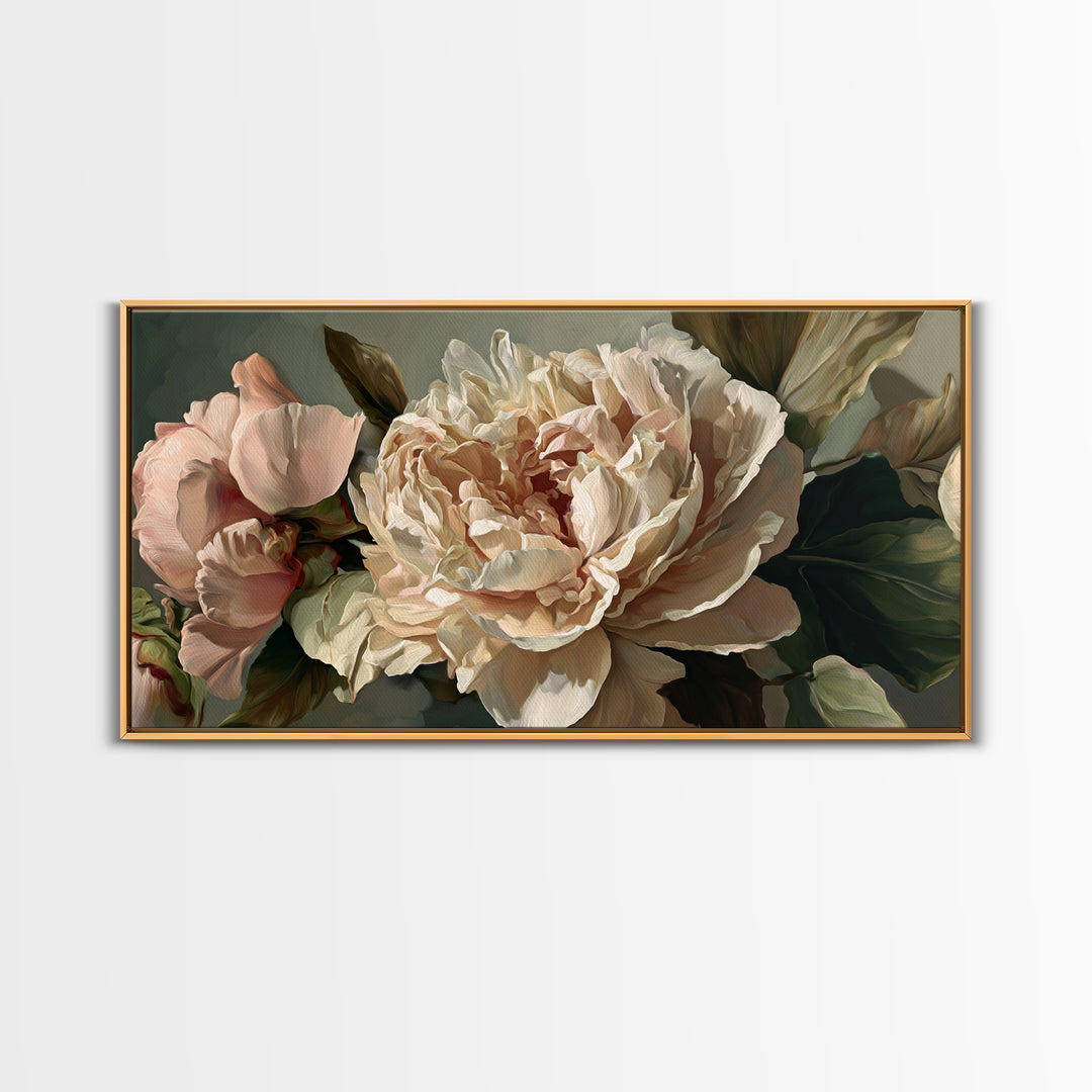 Romantic Neutral Peony Closeup Canvas Print, Master Bedroom, Textured Painting, Bedroom Decor, Fine Art, Sanctuary, Wall Decal, MAS-2x1-22