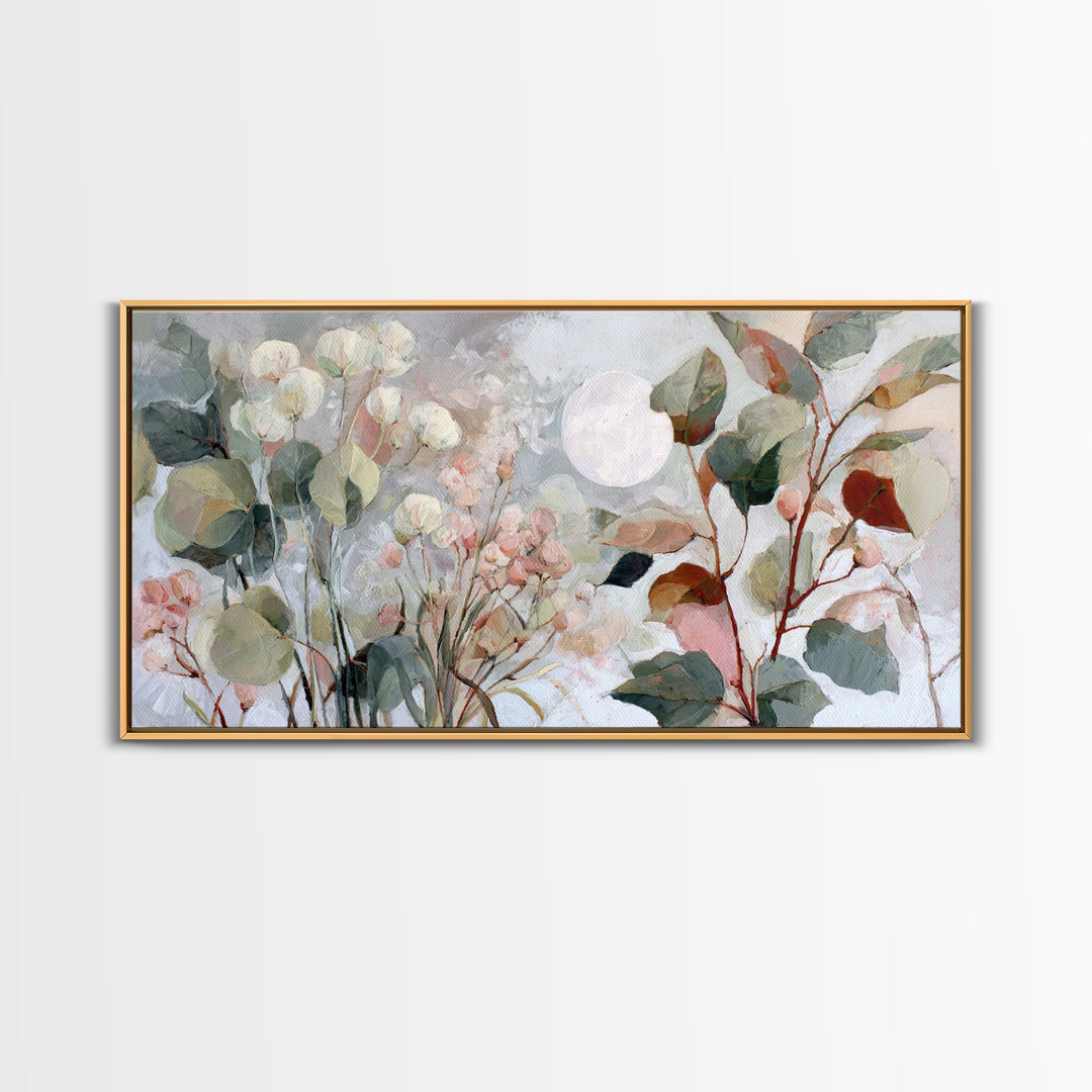 Dreamy Celestial Moon and Botanical Composition Canvas Print, Master Bedroom, Farmhouse Decor, Bedroom Decor, Sanctuary, MAS-2x1-31