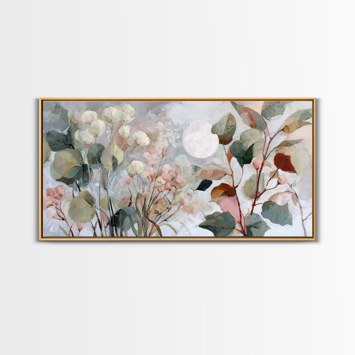 Dreamy Celestial Moon and Botanical Composition Canvas Print, Master Bedroom, Farmhouse Decor, Bedroom Decor, Sanctuary, MAS-2x1-31