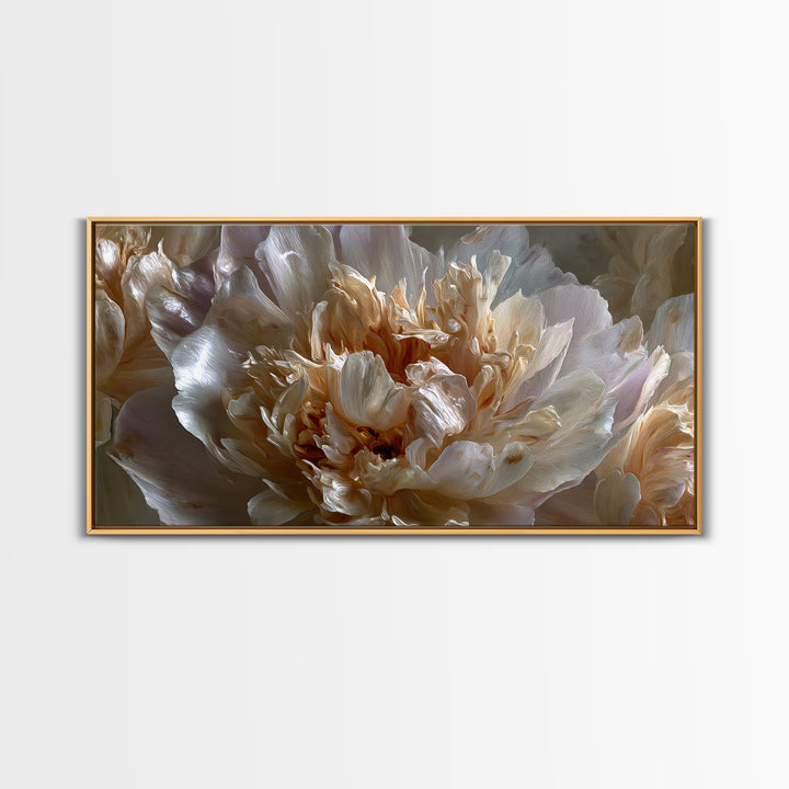 Romantic Neutral Peony Closeup Framed Canvas Print, Master Bedroom, Wall Decor, Bedroom Decor, Sanctuary, Farmhouse Wall Decor, MAS-2x1-46