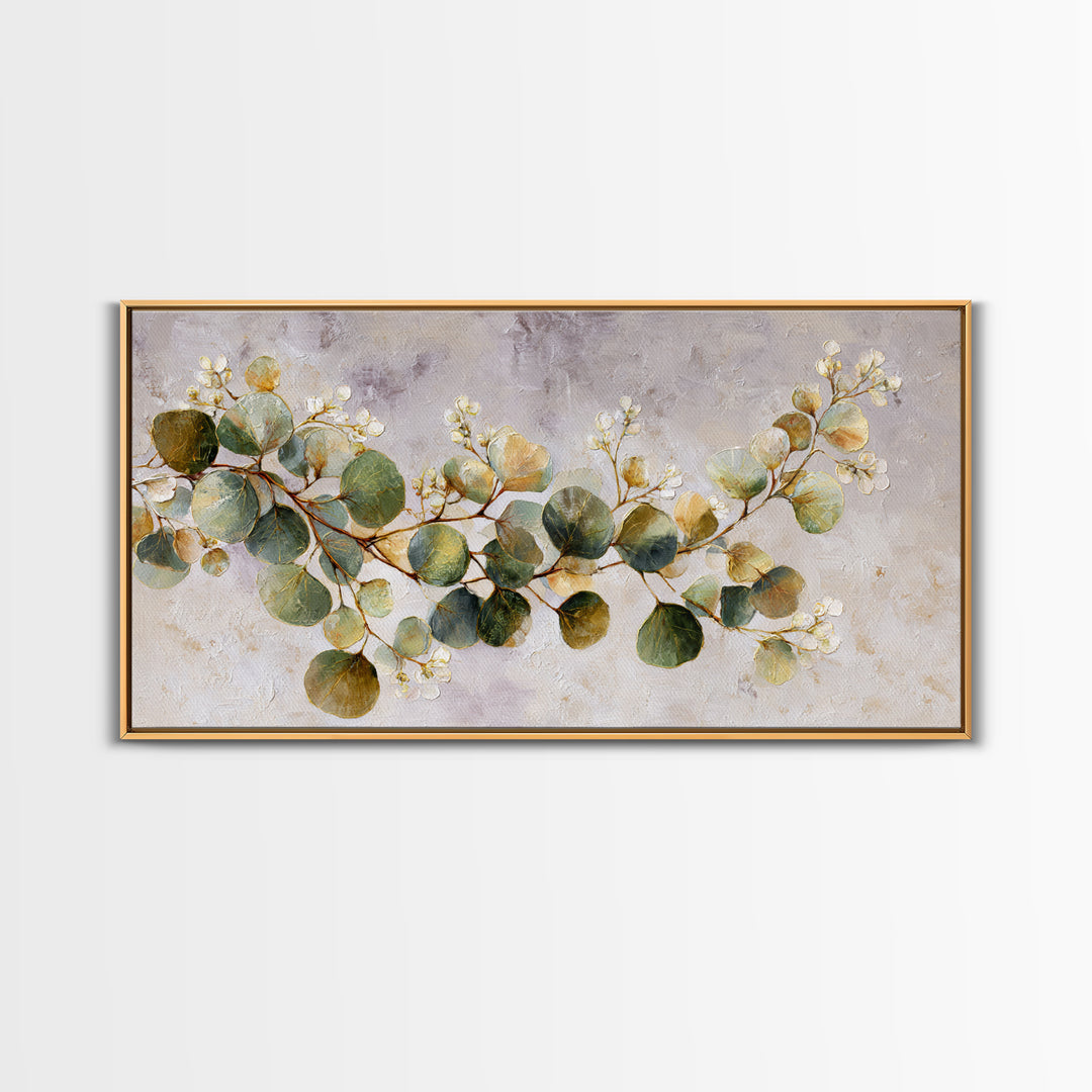Gentle Eucalyptus Watercolor Branches Framed Canvas Print, Master Bedroom, Farmhouse Wall Art, Bedroom Decor, Oil Painting, MAS-2x1-80