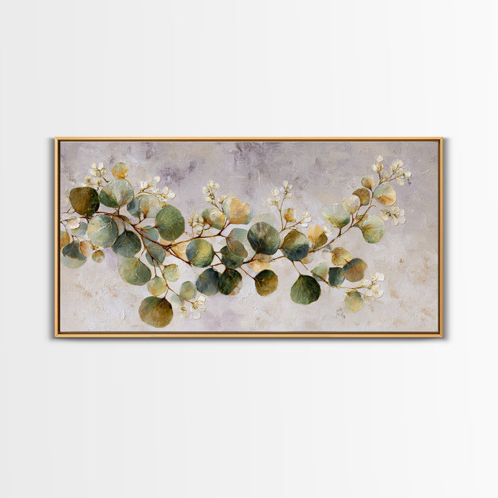 Gentle Eucalyptus Watercolor Branches Framed Canvas Print, Master Bedroom, Farmhouse Wall Art, Bedroom Decor, Oil Painting, MAS-2x1-80