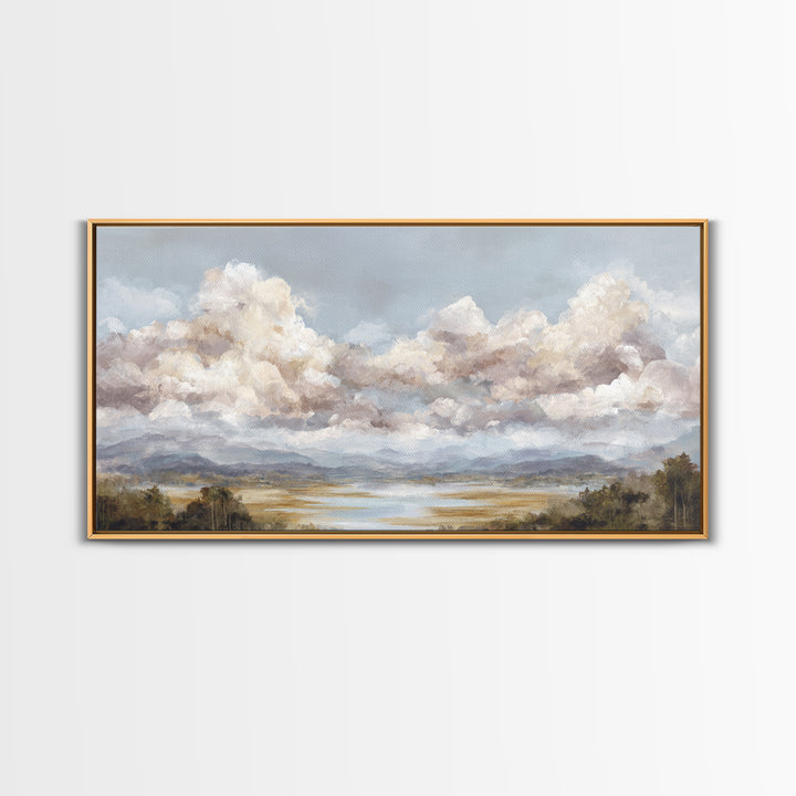 Blush and Taupe Cloudscape Canvas Print, Master Bedroom, Wall Decal, Bedroom Decor, Watercolor Art, Sanctuary, MAS-2x1-98