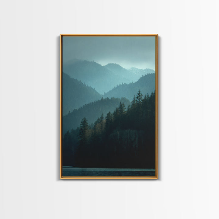 Calm Misty Forest Panorama Framed Canvas Print, Master Bedroom, Wedding Decor, Bedroom Decor, Sanctuary, Rustic Home Decor, MAS-2x3-12