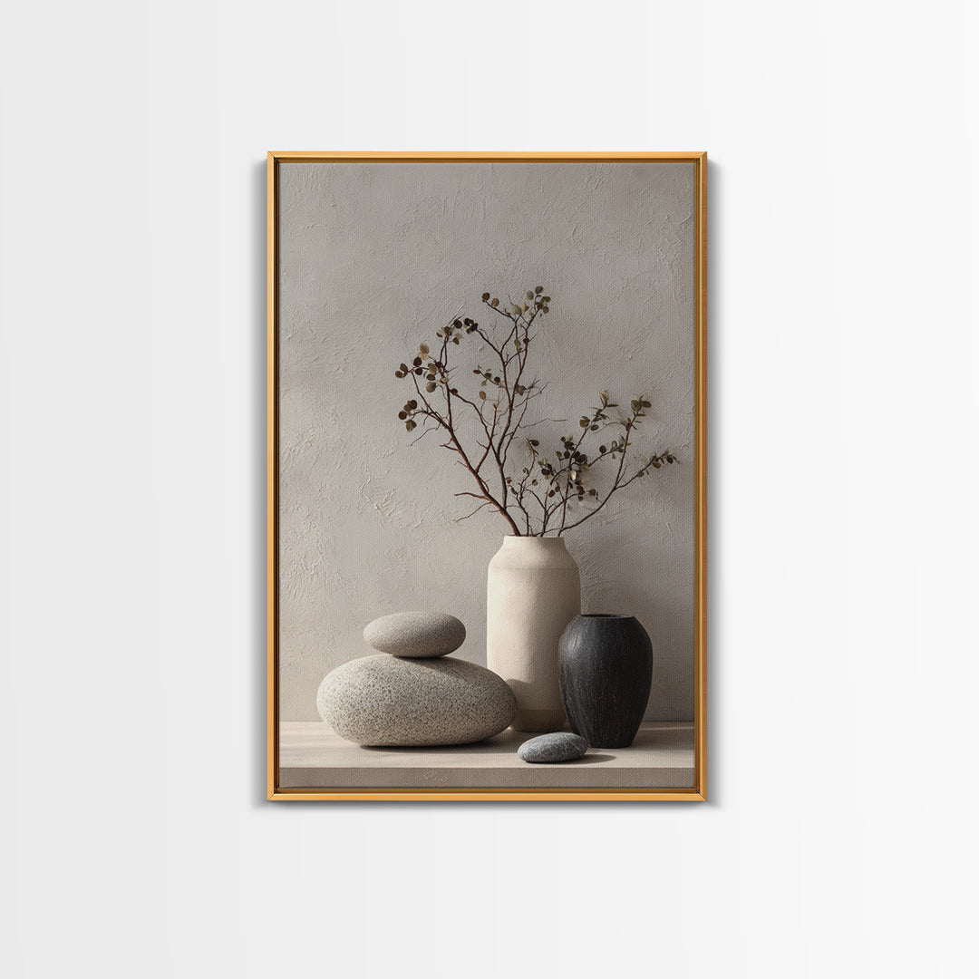 Minimal Stone Shapes Framed Canvas Print, Master Bedroom, Bedroom Decor, Abstract Art, Sanctuary, Bedroom Wall Decor, MAS-2x3-48
