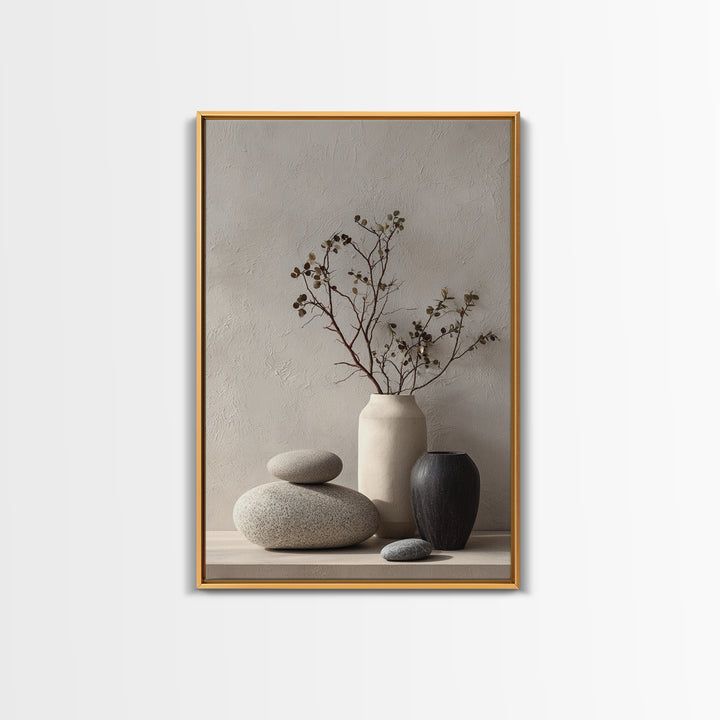 Minimal Stone Shapes Framed Canvas Print, Master Bedroom, Bedroom Decor, Abstract Art, Sanctuary, Bedroom Wall Decor, MAS-2x3-48