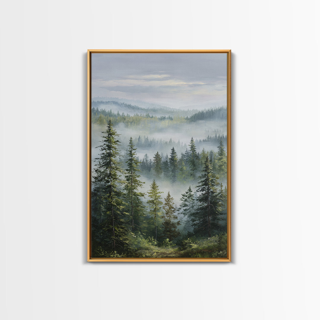Calm Misty Forest Panorama Framed Canvas Print, Master Bedroom, Printable Art, Bedroom Decor, Sanctuary, Wall Art Bedroom, MAS-2x3-60