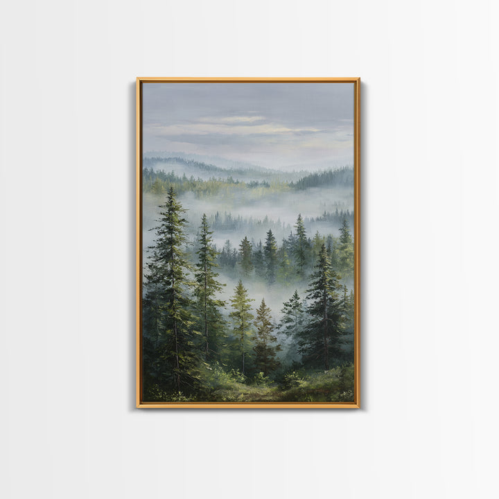 Calm Misty Forest Panorama Framed Canvas Print, Master Bedroom, Printable Art, Bedroom Decor, Sanctuary, Wall Art Bedroom, MAS-2x3-60