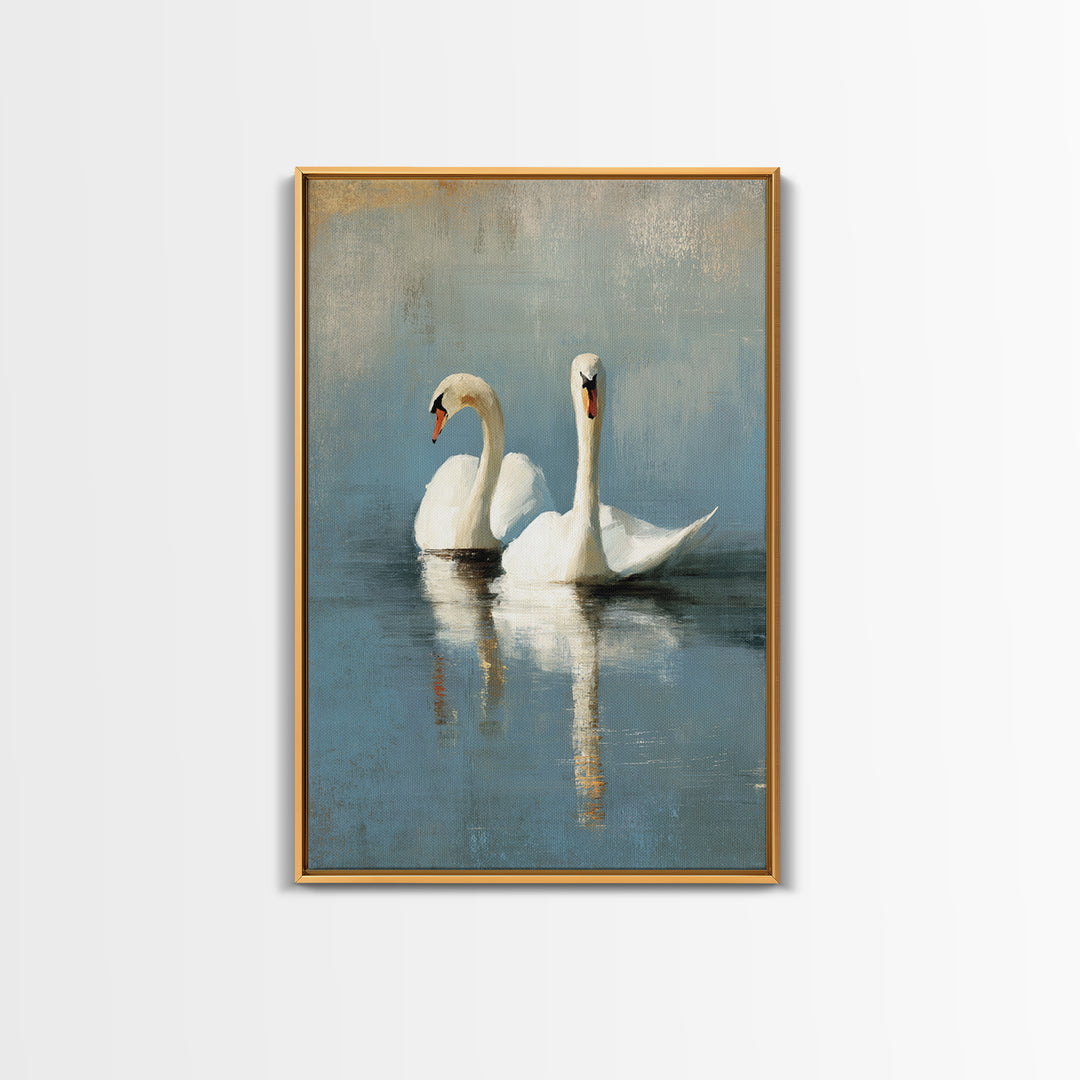 Romantic Swan Pair on Dark Water Canvas Print, Master Bedroom, Farmhouse Wall Art, Bedroom Decor, Fine Art, Sanctuary, MAS-2x3-71