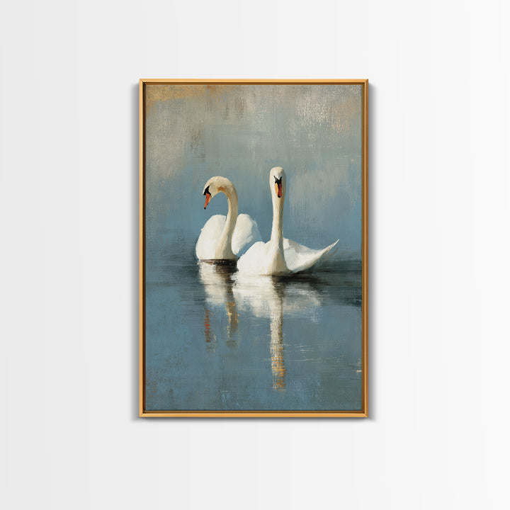 Romantic Swan Pair on Dark Water Canvas Print, Master Bedroom, Farmhouse Wall Art, Bedroom Decor, Fine Art, Sanctuary, MAS-2x3-71