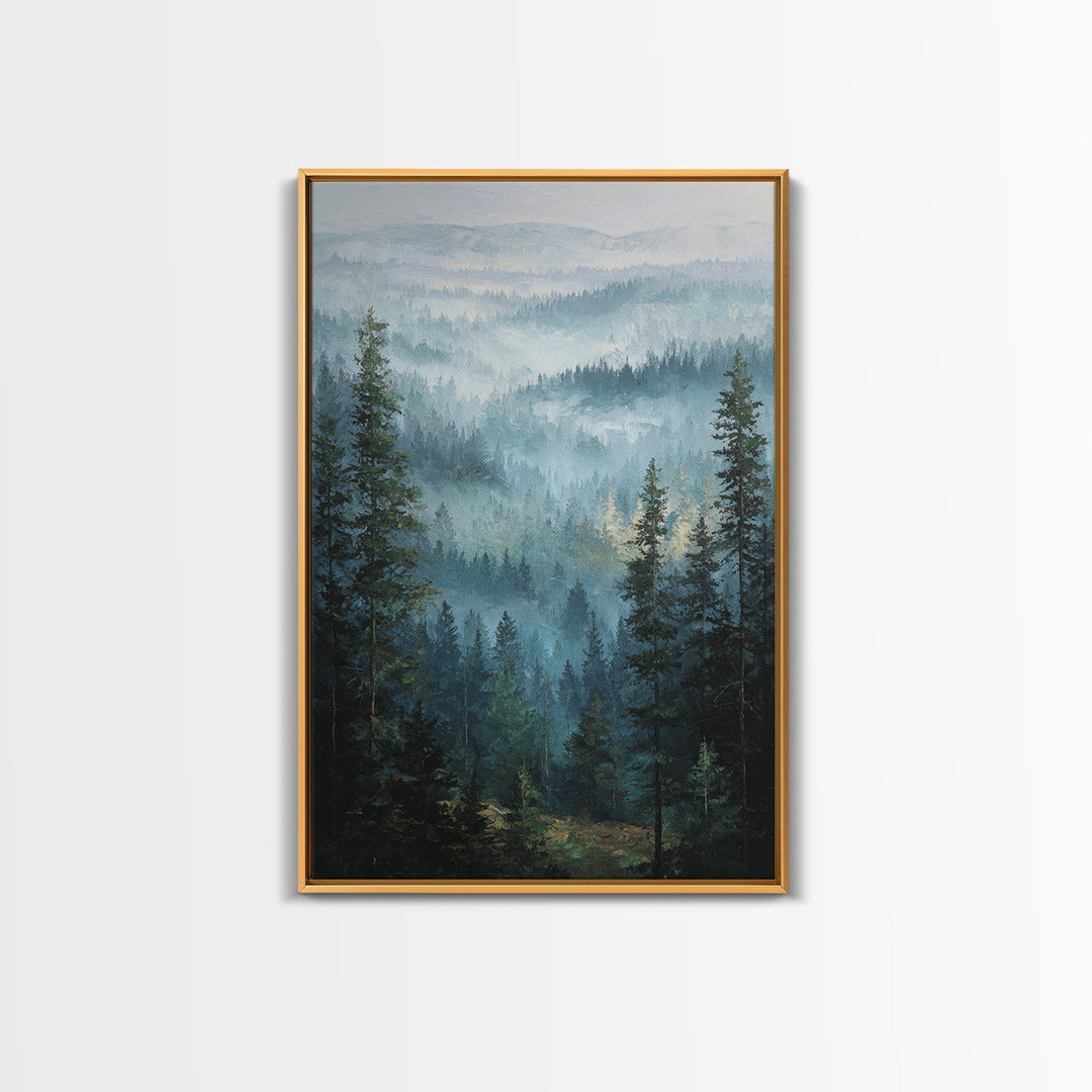Calm Misty Forest Panorama Framed Canvas Print, Master Bedroom, Modern Decor, Bedroom Decor, Fine Art, Sanctuary, Wall Decor, MAS-2x3-84