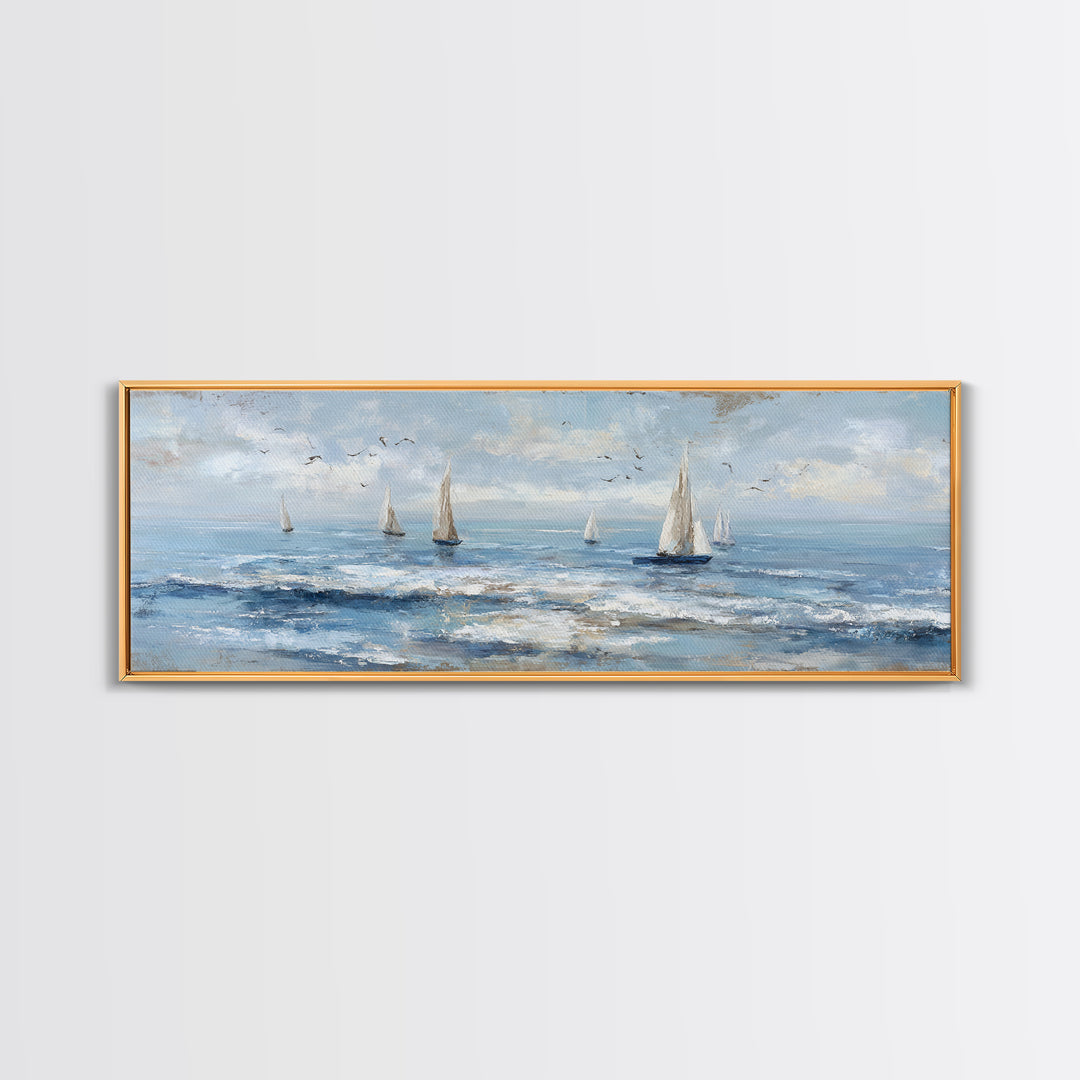 Hotel Coastal Landscape Canvas Print, Master Bedroom, Farmhouse Wall Art, Bedroom Decor, Oil Painting, Sanctuary, MAS-3x1-13