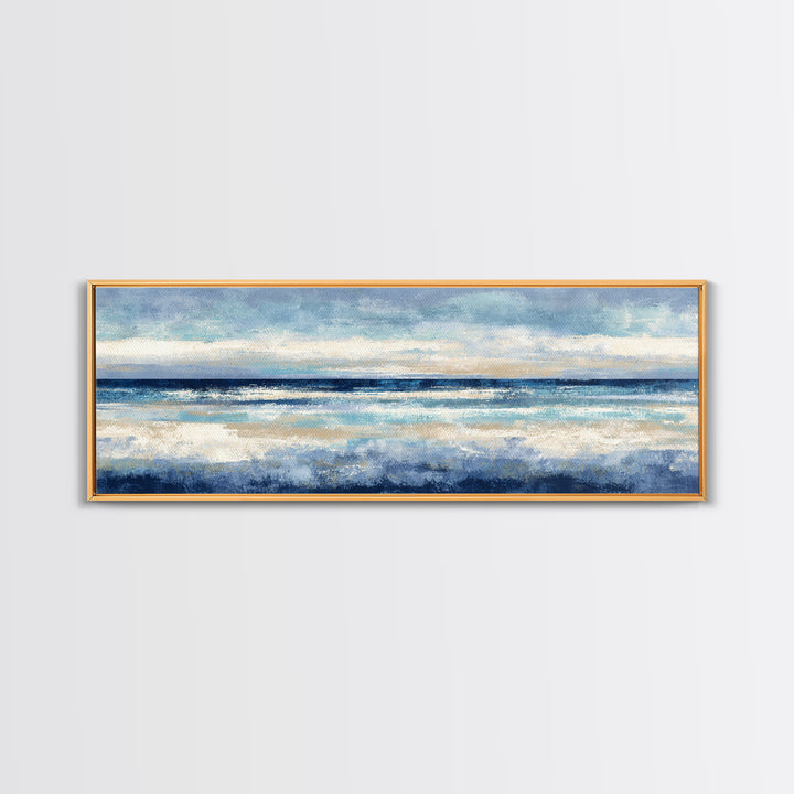 Elegant Moonlit Ocean Horizon Framed Canvas Print, Master Bedroom, Above Bed Wall Art, Bedroom Decor, Fine Art, Sanctuary, MAS-3x1-17