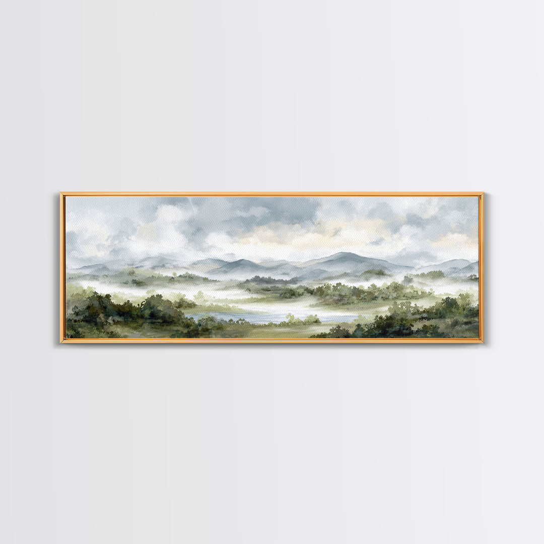 Calm Misty Forest Panorama Canvas Print, Master Bedroom, Above Bed Wall Decor, Bedroom Decor, Oil Painting, Sanctuary, MAS-3x1-20