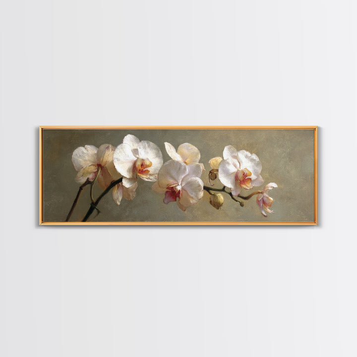 White Orchids Against Warm Gray Background Canvas Print, Master Bedroom, Set of 2 Prints, Bedroom Decor, Abstract Art, MAS-3x1-25