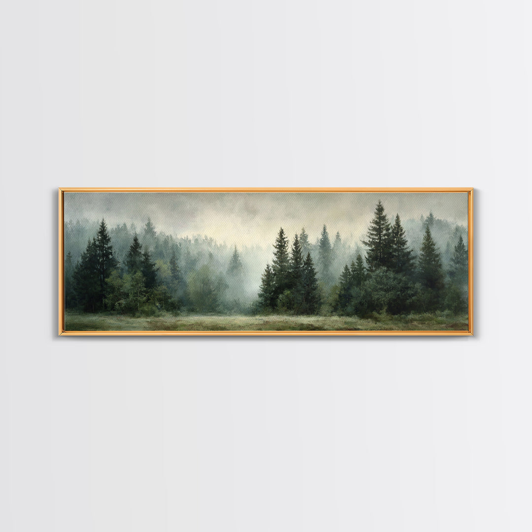Calm Misty Forest Panorama Framed Canvas Print, Master Bedroom, Modern Decor, Bedroom Decor, Fine Art, Sanctuary, Wall Decor, MAS-3x1-44