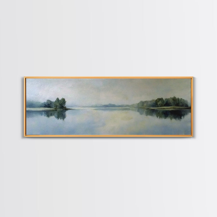 Serene Lake with Pale Morning Reflection Framed Canvas Print, Master Bedroom, Wedding Decor, Bedroom Decor, Fine Art, Sanctuary, MAS-3x1-47