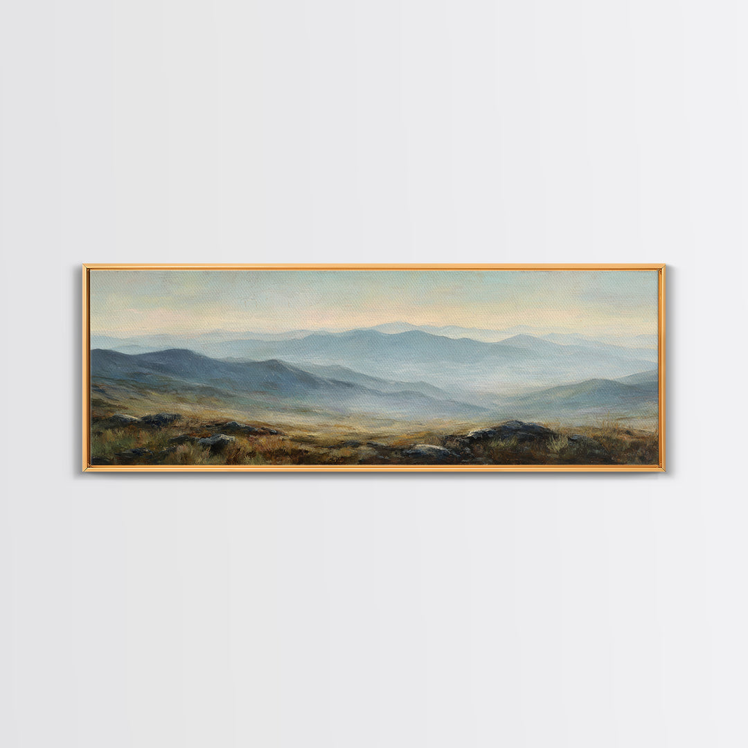 Soft Mountain Ridge Framed Canvas Print, Master Bedroom, Above Bed Wall Decor, Bedroom Decor, Oil Painting, Sanctuary, MAS-3x1-53