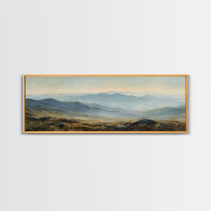 Soft Mountain Ridge Framed Canvas Print, Master Bedroom, Above Bed Wall Decor, Bedroom Decor, Oil Painting, Sanctuary, MAS-3x1-53