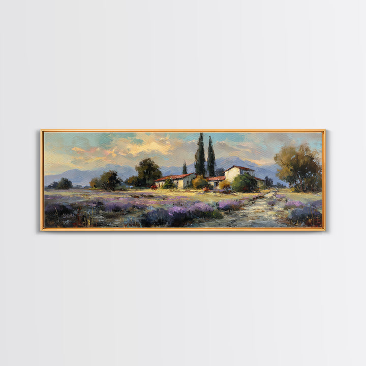 Lavender Field at Twilight Framed Canvas Print, Master Bedroom, Farmhouse Wall Art, Bedroom Decor, Fine Art, Sanctuary, MAS-3x1-58