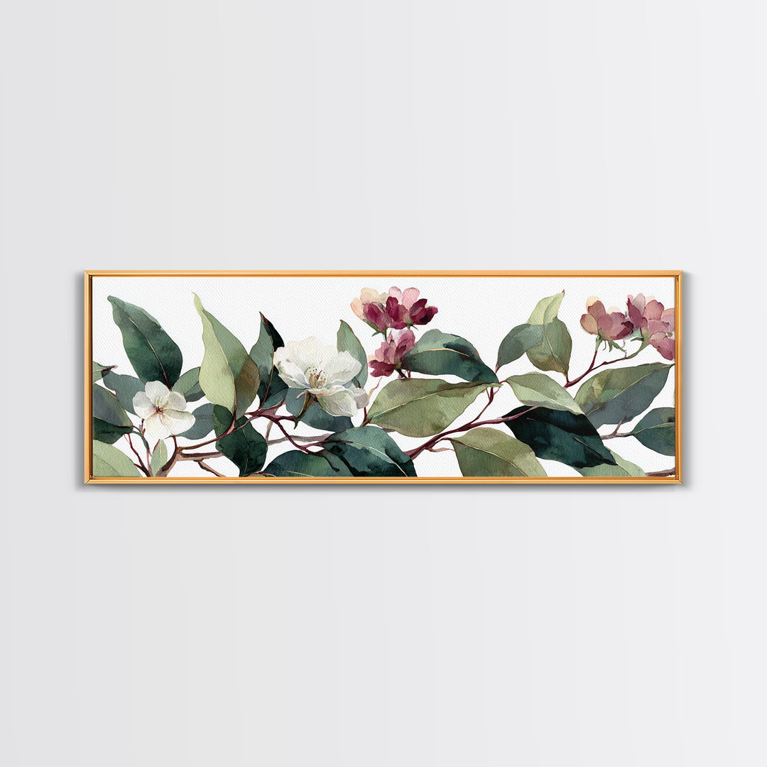 Gentle Eucalyptus Watercolor Branches Canvas Print, Master Bedroom, Art Print, Bedroom Decor, Oil Painting, Sanctuary, MAS-3x1-76
