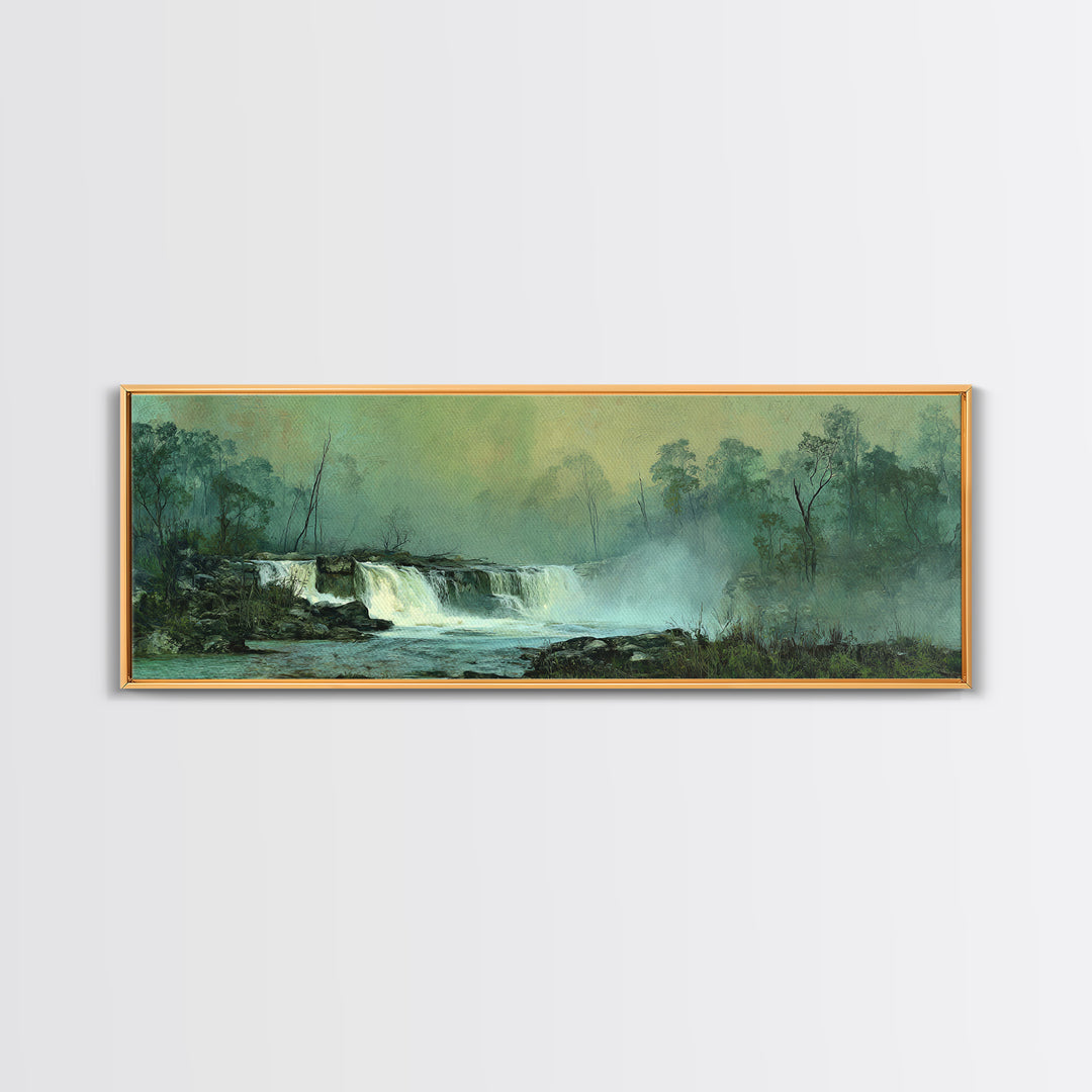 Peaceful Waterfall in Misty Green Forest Canvas Print, Master Bedroom, Printable Art, Bedroom Decor, Fine Art, Sanctuary, MAS-3x1-83
