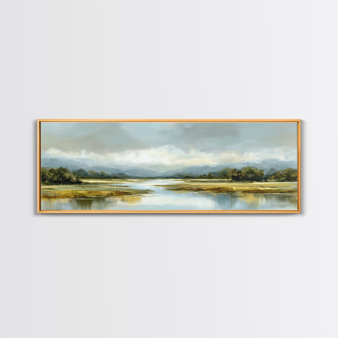 Serene Lake with Pale Morning Reflection Canvas Print, Master Bedroom, Wedding Decor, Bedroom Decor, Fine Art, Sanctuary, MAS-3x1-95