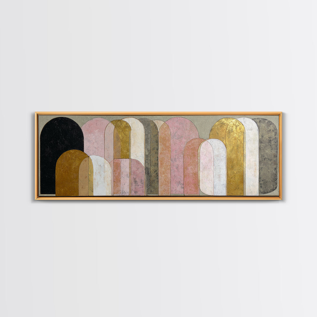 Gold Accented Abstract Arches Canvas Print, Master Bedroom, Textured Painting, Bedroom Decor, Abstract Art, Sanctuary, MAS-3x1-96