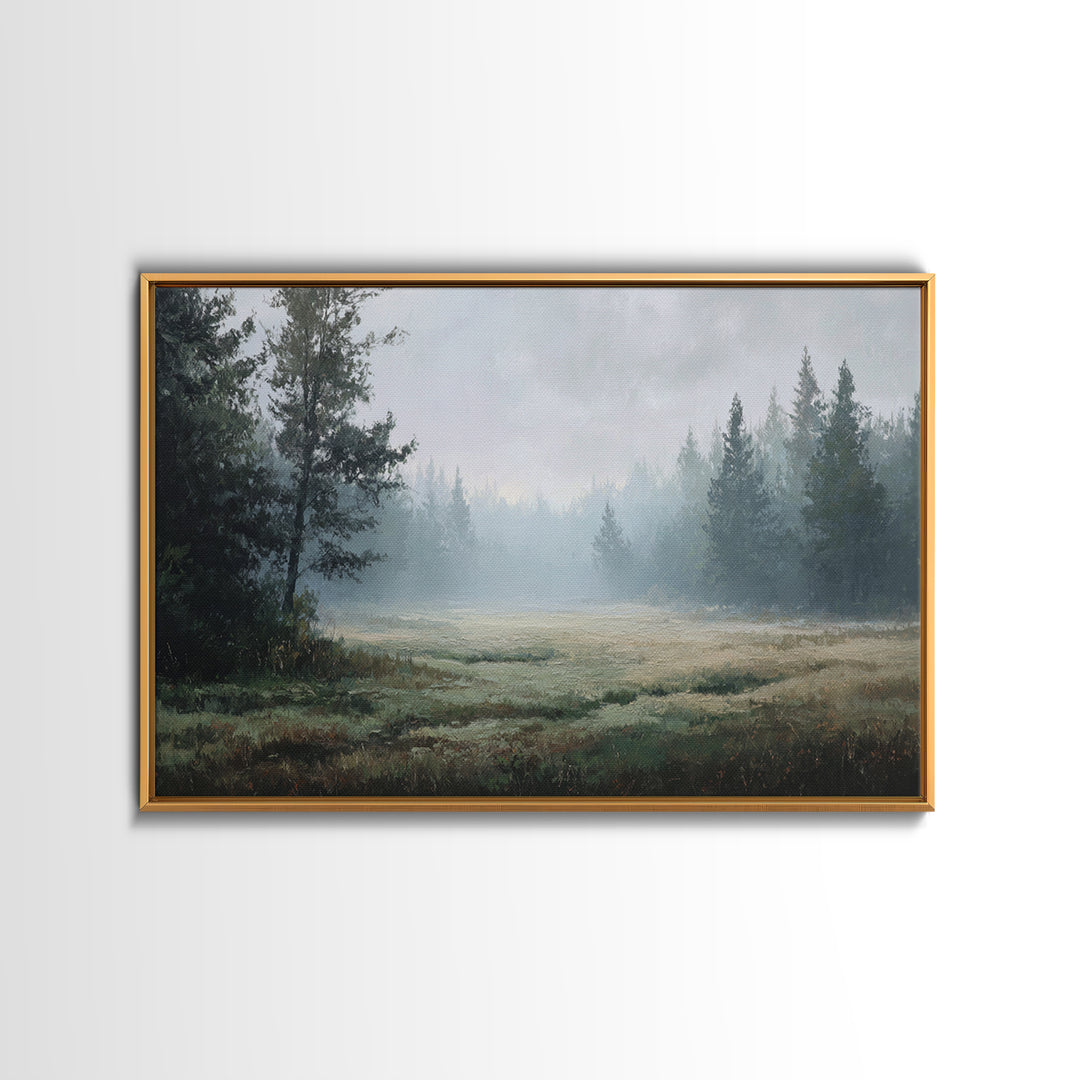 Calm Misty Forest Panorama Canvas Print, Master Bedroom, Above Bed Wall Decor, Bedroom Decor, Oil Painting, Sanctuary, MAS-3x2-32