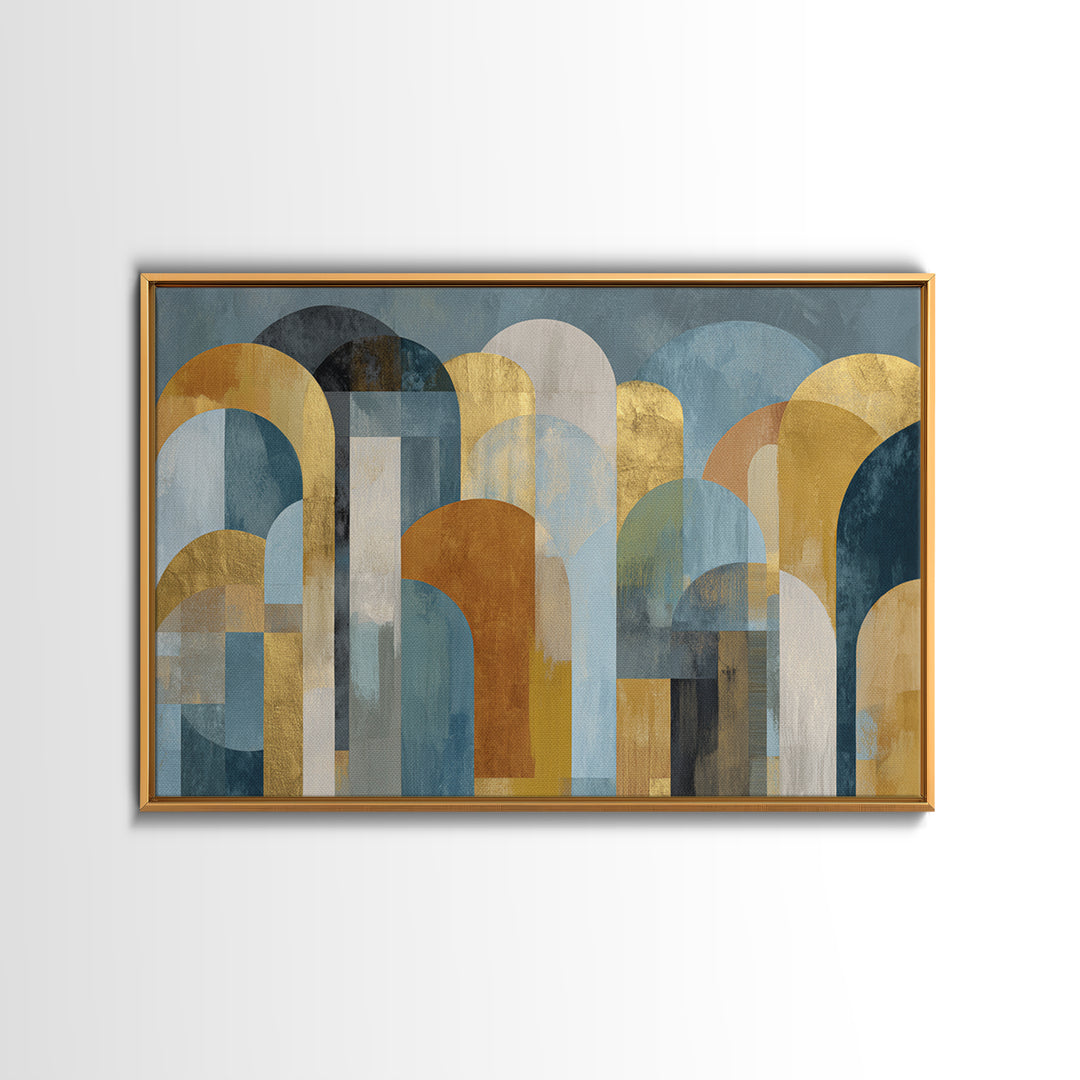 Gold Accented Abstract Arches Framed Canvas Print, Master Bedroom, Vinyl Wall Decal, Bedroom Decor, Abstract Art, Sanctuary, MAS-3x2-36