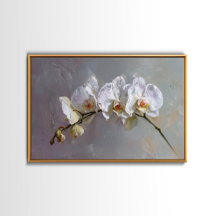 White Orchids Against Warm Gray Background Canvas Print, Master Bedroom, Over Bed Wall Art, Bedroom Decor, Oil Painting, MAS-3x2-37