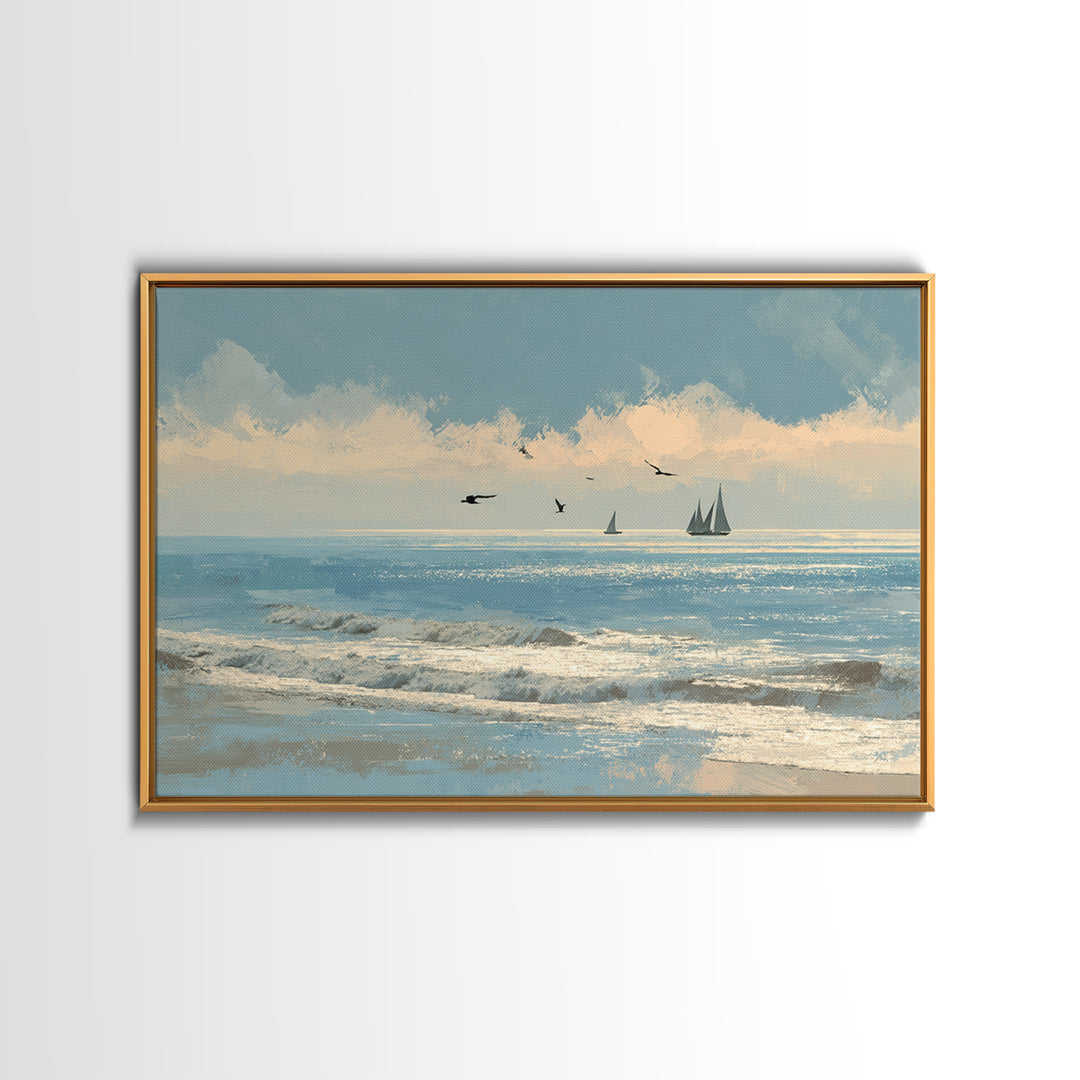 Hotel Coastal Landscape Canvas Print, Master Bedroom, Neutral Decor, Bedroom Decor, Oil Painting, Sanctuary, Home Decor, MAS-3x2-49