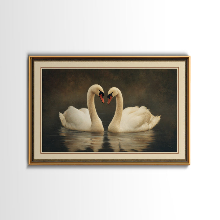 Romantic Swan Pair on Dark Water Canvas Print, Master Bedroom, Wall Decal, Bedroom Decor, Watercolor Art, Sanctuary, MAS-3x2-67