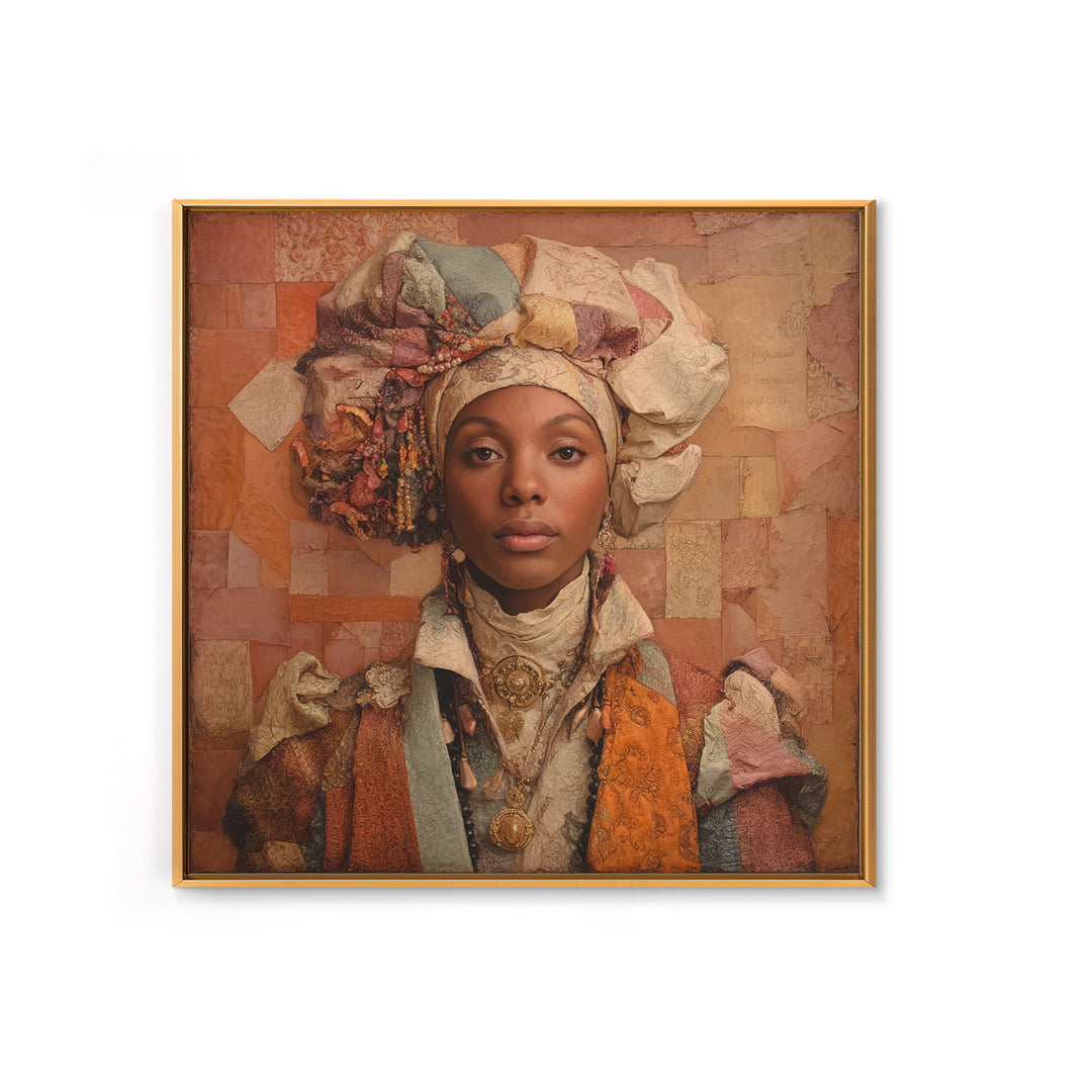 Ornate Portrait with Layered Textiles and Jewels Canvas Print, Maximalist Art, Home Decor, Living Room Decor, Fine Art, Maximal, MAX-1x1-4