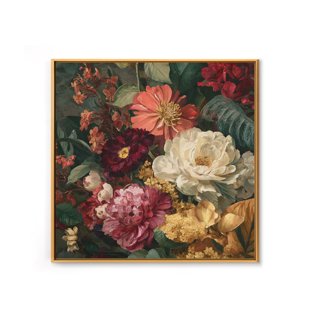 Crowded Botanical Tapestry Framed Canvas Print, Maximalist Art, Digital Print, Living Room Decor, Oil Painting, Maximal, MAX-1x1-7