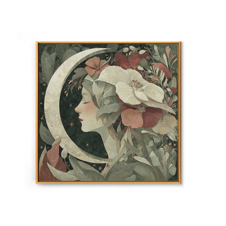 Patterned Moon Goddess Framed Canvas Print, Maximalist Art, Funky Wall Art, Living Room Decor, Fine Art, Maximal, MAX-1x1-72