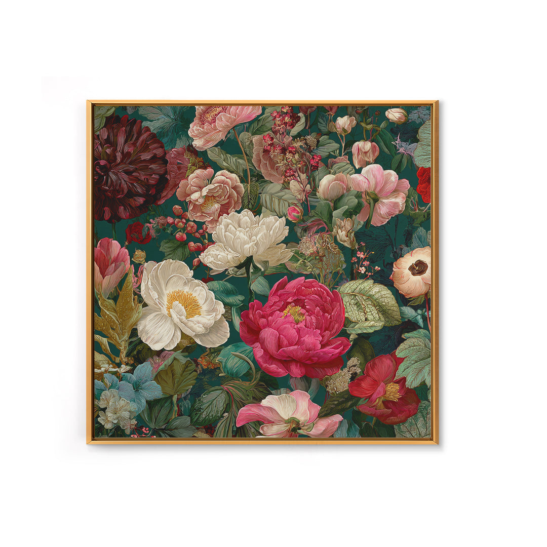 Crowded Botanical Tapestry Framed Canvas Print, Maximalist Art, Boho Decor, Living Room Decor, Fine Art, Maximal, Art Print, MAX-1x1-79