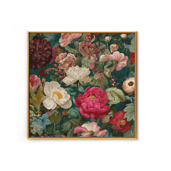 Crowded Botanical Tapestry Framed Canvas Print, Maximalist Art, Boho Decor, Living Room Decor, Fine Art, Maximal, Art Print, MAX-1x1-79