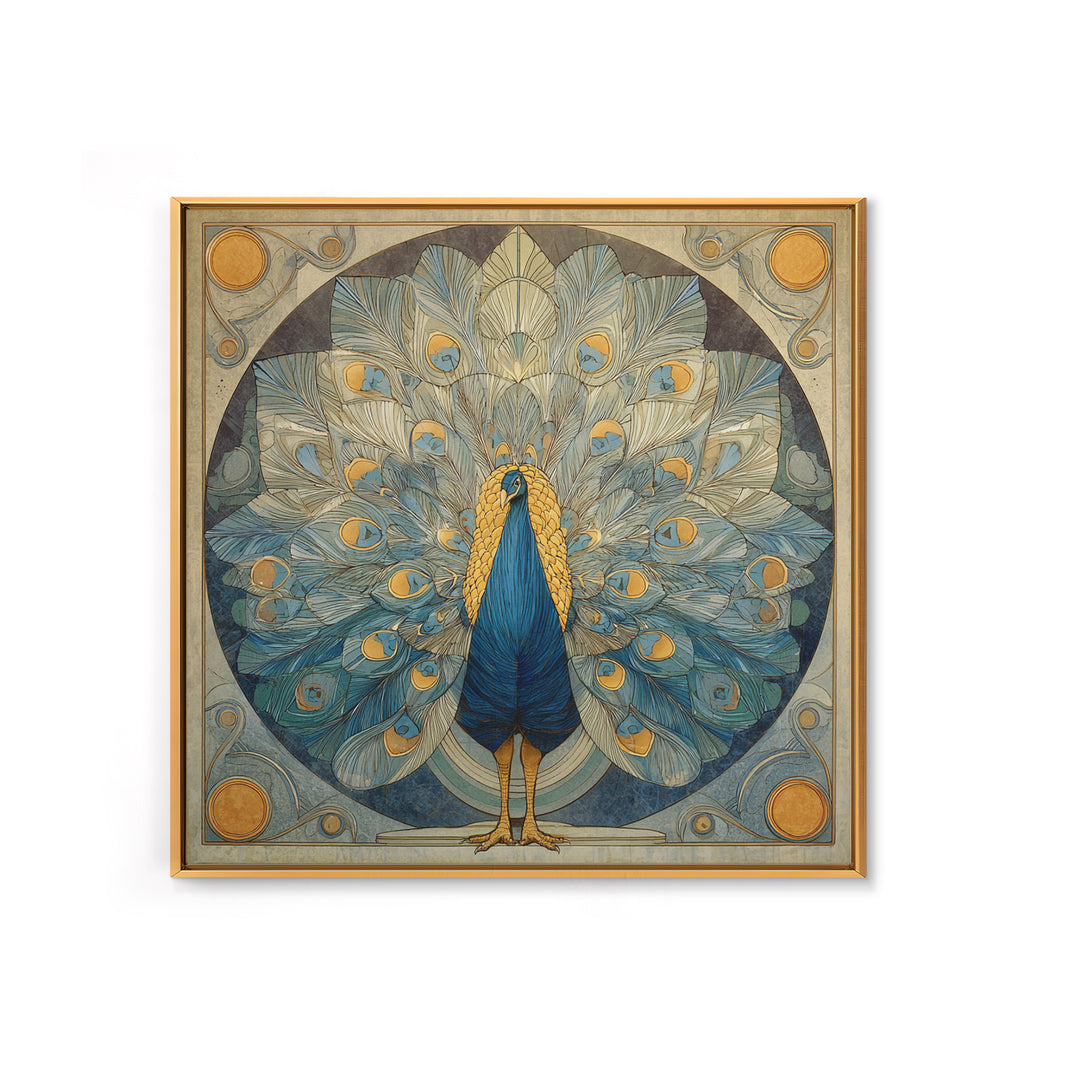 Dramatic Peacock with Oversized Feather Pattern Canvas Print, Maximalist Art, Original Painting, Living Room Decor, Maximal, MAX-1x1-8
