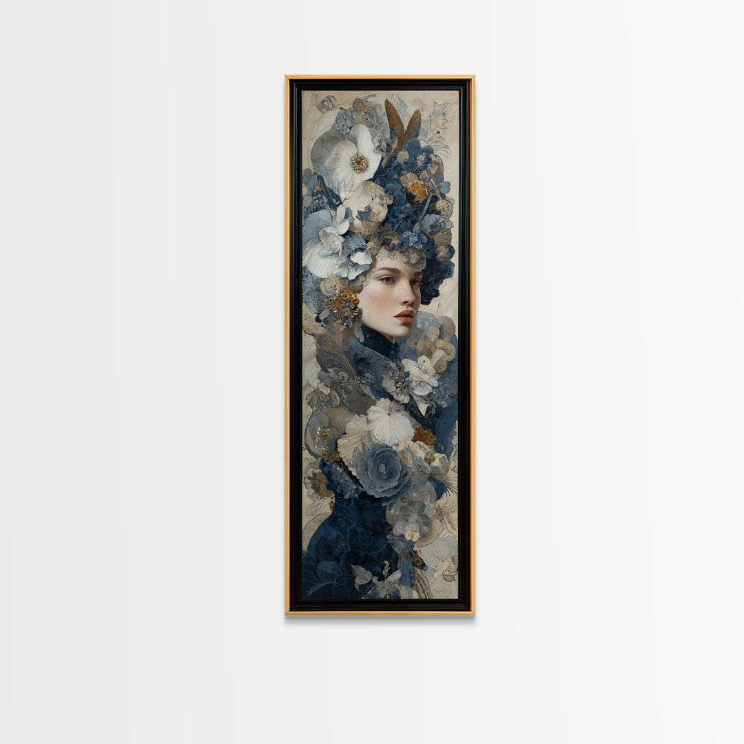 Ornate Portrait with Layered Textiles and Jewels Canvas Print, Maximalist Art, Digital Print, Living Room Decor, Maximal, MAX-1x3-40