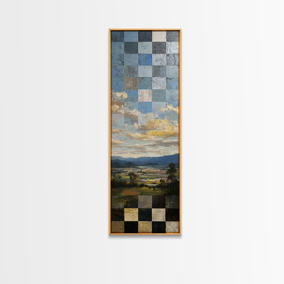 Eclectic Checkerboard Landscape Canvas Print, Maximalist Art, Art Print, Living Room Decor, Fine Art, Maximal, Boho Wall Art, MAX-1x3-65