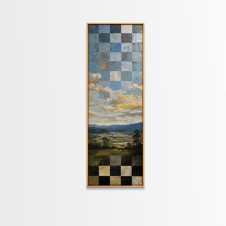 Eclectic Checkerboard Landscape Canvas Print, Maximalist Art, Art Print, Living Room Decor, Fine Art, Maximal, Boho Wall Art, MAX-1x3-65