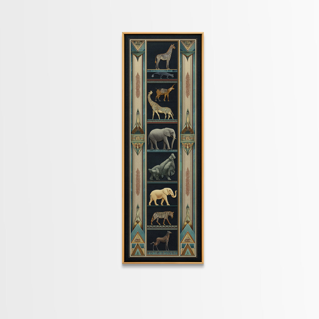 Folk Art Animal Parade Framed Canvas Print, Maximalist Art, Unique Wall Art, Living Room Decor, Oil Painting, Maximal, MAX-1x3-76