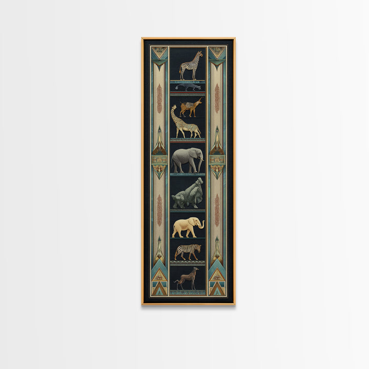 Folk Art Animal Parade Framed Canvas Print, Maximalist Art, Unique Wall Art, Living Room Decor, Oil Painting, Maximal, MAX-1x3-76