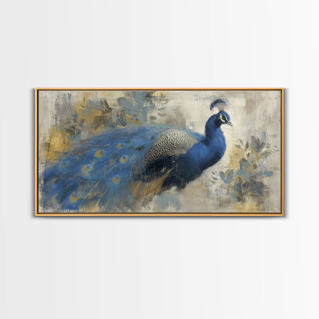 Dramatic Peacock with Oversized Feather Pattern Canvas Print, Maximalist Art, Modern Wall Art, Living Room Decor, Maximal, MAX-2x1-100