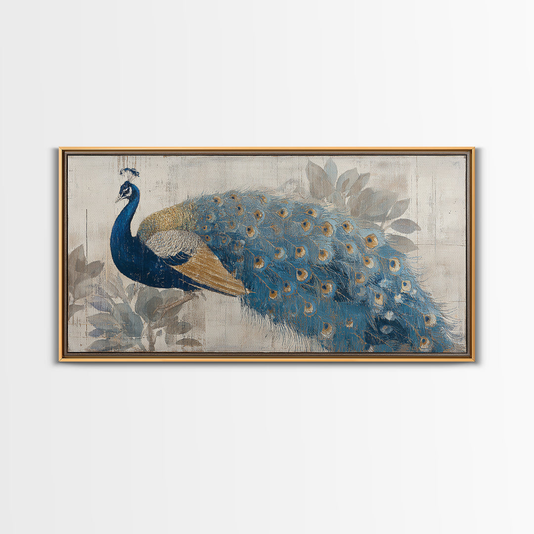Dramatic Peacock with Oversized Feather Pattern Canvas Print, Maximalist Art, Contemporary Art, Living Room Decor, Maximal, MAX-2x1-28