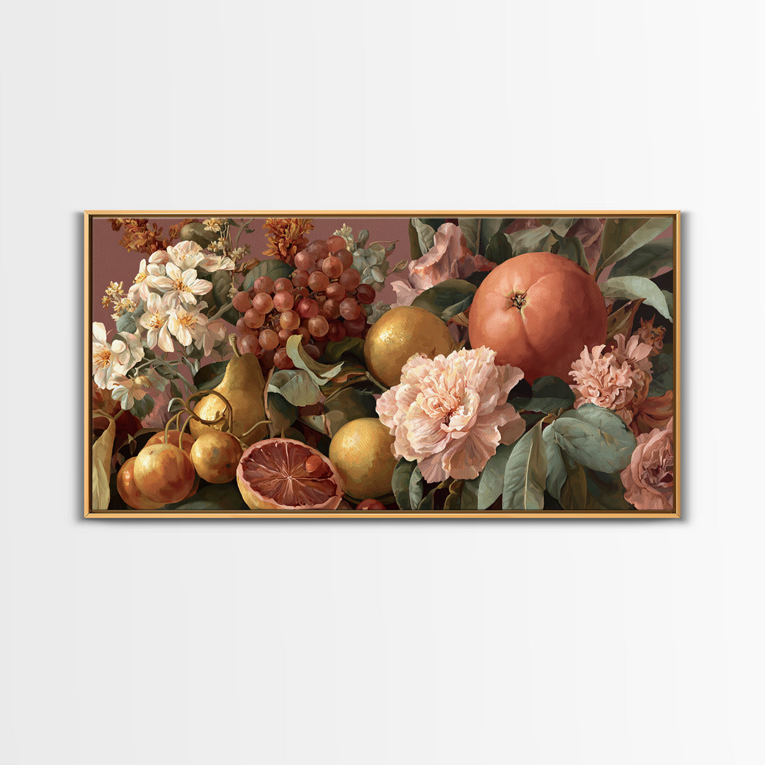 Rococo Fruit Feast Framed Canvas Print, Maximalist Art, Wall Art, Living Room Decor, Oil Painting, Maximal, Digital Print, MAX-2x1-35