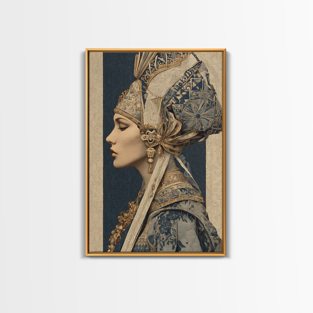 Ornate Portrait with Layered Textiles and Jewels Canvas Print, Maximalist Art, Printable Wall Art, Living Room Decor, Maximal, MAX-2x3-12