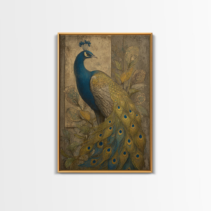 Dramatic Peacock with Oversized Feather Pattern Canvas Print, Maximalist Art, Gallery Decor, Living Room Decor, Maximal, MAX-2x3-16