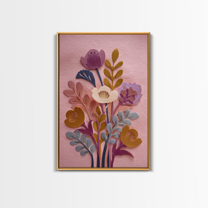 Matisse Inspired Cutouts with Vivid Floral Motifs Framed Canvas Print, Maximalist Art, Home Decor, Living Room Decor, Maximal, MAX-2x3-18
